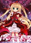  absurdres aquarian_age blonde_hair blush bow cross crystal dress flower frills fujima_takuya hair_bow hair_ornament heart highres jewelry long_hair long_sleeves red_dress rose scan solo standing star twintails two_side_up very_long_hair 