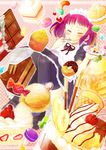  banana_slice black_legwear blush cake candy cherry chocolate chocolate_bar closed_eyes cream_puff doughnut eating food fruit ice_cream jelly_bean macaron maid maid_headdress mochizuki_mina mouth_hold original pantyhose plate pudding purple_hair short_hair slice_of_cake smile solo sprinkles strawberry_shortcake wafer wavy_mouth whipped_cream 