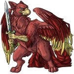  alpha_channel avian beak blue_eyes feral green_eyes gryphon keshikins looking_at_viewer male nude plain_background red_feathers red_theme solo standing sword transparent_background warrior weapon wings 