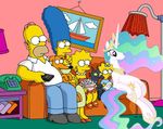  bart_simpson blonde_hair blue_hair canine cat crossover cutie_mark dog equine feline female feral friendship_is_magic hair homer_simpson horn horse human lamp lisa_simpson maggie_simpson male mammal marge_simpson multi-colored_hair my_little_pony o_o painting phone pony princess princess_celestia_(mlp) purple_eyes remote royalty santas_little_helper smile snowball_2 sofa the_simpsons unicorn what winged_unicorn wings 