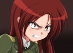  angry clenched_teeth long_hair military military_uniform minna-dietlinde_wilcke monizumi_ishikawa red_eyes red_hair strike_witches teeth uniform 