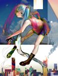  bad_id bad_pixiv_id blue_eyes blue_hair boots glitch hatsune_miku highres leaning_forward long_hair nanase_miri skirt solo twintails very_long_hair vocaloid 