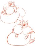  2018 anthro antlers belly big_belly big_breasts big_butt breast_expansion breasts butt cervine clothed clothing digital_drawing_(artwork) digital_media_(artwork) eating embarrassed expansion female growth harness horn huge_breasts hyper hyper_belly inflation mammal naughtygryph overweight reindeer simple_background solo thick_thighs transformation white_background 