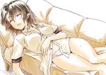  abo_(hechouchou) bare_legs black_hair breasts closed_eyes couch medium_breasts monochrome no_pants open_mouth panties pointy_ears shameimaru_aya short_hair sleeping solo thighs touhou underwear 