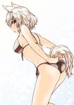  abo_(hechouchou) animal_ears ass bare_legs bare_shoulders bikini black_bikini blush breasts covered_nipples front-tie_top inubashiri_momiji large_breasts looking_back no_hat no_headwear profile red_eyes short_hair side-tie_bikini silver_hair simple_background solo swimsuit tail touhou wet white_background wolf_ears wolf_tail 