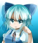  asuku_(69-1-31) bad_id bad_pixiv_id blue_eyes blue_hair bow cirno hair_bow highres popsicle_stick solo tears touhou upper_body 