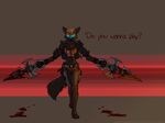  blood canine collar female fleki_(character) koul mammal melee_weapon smile solo teasing walking wolf 