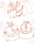  2018 anthro antlers belly big_belly big_breasts big_butt blush breast_expansion breasts butt cervine clothed clothing digital_drawing_(artwork) digital_media_(artwork) duo embarrassed expansion female growth harness horn huge_breasts human hyper hyper_belly inflation mammal naughtygryph overweight reindeer simple_background text thick_thighs transformation white_background 