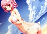  ass beach bikini blush breast_hold ke-ta pink_hair saigyouji_yuyuko short_hair swimsuit touhou 