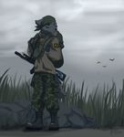  anthro canine cloudy facial_markings gas_mask grass gun hoodie koul male mammal markings military outside ranged_weapon rocks s.t.a.l.k.e.r. soldier solo standing tall_grass uniform weapon wolf 