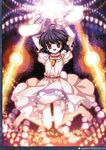  animal_ears barefoot black_hair blush_stickers bunny_ears bunny_tail capura_lin carrot danmaku highres imperishable_night inaba_tewi non-web_source open_mouth puffy_sleeves red_eyes scan scanlines short_hair short_sleeves solo tail touhou wristband 