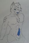  blue canine chevron erection fox male mammal morning_wood nicky penis precum solo white 