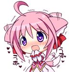 ahoge animal_ears bad_id bad_pixiv_id bare_shoulders blush chibi dog_days dog_ears dog_girl dog_tail elbow_gloves gloves hair_ribbon heart heart-shaped_pupils meiro_(yuu) millhiore_f_biscotti open_mouth pink_hair purple_eyes ribbon solo symbol-shaped_pupils tail tail_wagging trembling white_background 