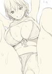  belly blush breasts censored cleavage drooling folded front-tie_top large_breasts monochrome mosaic_censoring nora_higuma original panties panties_aside plump pussy saliva sex short_hair sketch sweat underwear 