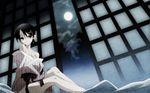  black_hair brown_eyes fuura_kafuka highres japanese_clothes moon morioka_hideyuki night sayonara_zetsubou_sensei short_hair 