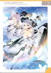  2girls absurdres aircraft airplane artist_name azur_lane bangs breasts cleavage closed_mouth cloud cloudy_sky day dress elbow_gloves garter_straps gloves hair_over_one_eye hat highres horn illustrious_(azur_lane) large_breasts long_hair looking_at_viewer mole mole_under_eye multiple_girls official_art outdoors page_number purple_eyes rainbow scan shiny shiny_hair sky smile strapless strapless_dress stuffed_animal stuffed_toy teddy_(khanshin) thighhighs unicorn_(azur_lane) water water_drop white_gloves white_legwear zettai_ryouiki 