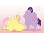  anthro anthrofied big_breasts breasts chubby cutie_mark duo equine female fluttershy_(mlp) friendship_is_magic horn huge_breasts mammal morbidly_obese my_little_pony nipples overweight pegasus revadiehard transformation twilight_sparkle_(mlp) unicorn wings 