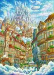  bad_id bad_pixiv_id blimp bridge chimney cityscape cloud day dirigible half-timbered highres kemi_neko lamppost no_humans original scenery 