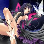  accel_world antenna_hair bare_shoulders black_hair bug butterfly butterfly_wings dress elbow_gloves frills gloves headband highres insect janne_cherry kuroyukihime long_legs shoes solo wings 