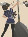  1girl 3boys black_hair bokken brown_hair hand_on_hip happosai kunou_tatewaki kuonji_ukyou long_hair mousse multiple_boys pantyhose ranma_1/2 ribbon shisonoha short_hair simple_background spatula sword tights weapon wooden_sword 