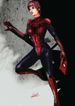  1girl bodysuit costume marvel mask mask_removed may_parker red_hair short_hair spider-girl spider-man spider-man_(series) superhero unmasked 