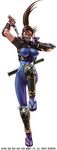  absurdres alternate_color armor blue_bodysuit bodysuit breasts brown_hair dagger fingerless_gloves gloves greaves highres huge_breasts kawano_takuji lips mask ninja official_art ponytail short_sword skin_tight solo soulcalibur soulcalibur_iii sword tabi taki_(soulcalibur) vambraces weapon 