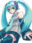  bad_id bad_pixiv_id detached_sleeves face green_eyes green_hair hatsune_miku headphones long_hair microphone necktie skirt solo thighhighs twintails ueda_toraji vocaloid 