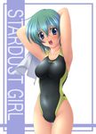  blue_eyes blush competition_swimsuit copyright_request ishii_akira one-piece_swimsuit short_hair single_vertical_stripe solo swimsuit 