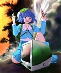  backpack bad_id bad_pixiv_id bag blue_eyes blue_hair hair_bobbles hair_ornament hashiyamoto hat imac kawashiro_nitori short_hair solo touhou two_side_up you_gonna_get_raped 