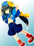  black_hair clannad cosplay gloves highres ibuki_fuuko klonoa klonoa_(cosplay) midriff satomi_yoshitaka shorts solo 