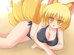  animal_ears bikini blonde_hair breasts cleavage fox_ears fox_tail large_breasts lying ry solo swimsuit tail touhou yakumo_ran yellow_eyes 