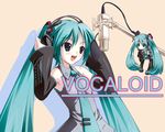  amino_kohaku aqua_hair chibi hatsune_miku kei_(keigarou) long_hair microphone microphone_stand music singing thighhighs twintails vocaloid wallpaper 