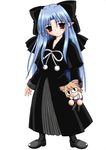  artist_request black_bow black_dress blue_hair blush bow brown_eyes brown_hair character_doll dress full_body hair_bow len long_sleeves looking_at_viewer melty_blood multiple_girls nekoarc pointy_ears pom_pom_(clothes) red_eyes standing tareme tsukihime 