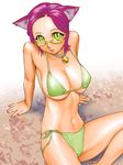  animal_ears arm_support arms_behind_back bell bell_collar bikini breasts cat_ears cleavage collar glasses green_eyes large_breasts leaning_back lipstick looking_at_viewer makeup narrow_waist navel original purple_hair reclining short_hair side-tie_bikini sideboob sitting solo spread_legs string_bikini swimsuit ueyama_michirou underboob 