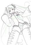  greyscale hatsune_miku hazy_vanity long_hair monochrome panties sketch solo striped striped_panties thighhighs twintails underwear very_long_hair vocaloid 