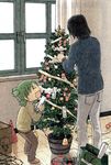  1girl azuma_kiyohiko child christmas father_and_daughter green_hair koiwai_yotsuba mr_koiwai official_art quad_tails smile yotsubato! 