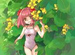  flower m.o.m.o. one-piece_swimsuit pink_hair ribbon saikachi_(ogre_tree) short_hair solo swimsuit xenosaga 