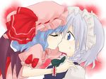  bad_id bad_pixiv_id bangs bat_wings blue_eyes bow braid closed_eyes hat izayoi_sakuya kiss looking_at_another multiple_girls niji_(nijioki) remilia_scarlet short_hair sketch sweatdrop touhou wings wrist_cuffs yuri 