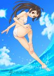  barefoot bikini brown_eyes brown_hair cloud day feet long_hair original sky soles solo swimsuit water yuuki_katsuhiko 