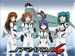  aircraft airplane artist_request bodysuit doi_shizuha honjou_mikaze kikuhara_karin multiple_girls nakamura_ayamo skin_tight stratos_4 tsr-2 twintails 