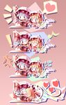  2girls anger_vein angry chibi eighth_note flandre_scarlet heart incest kiss multiple_girls musical_note one_side_up pink_background reading remilia_scarlet siblings sisters spoken_heart spoken_musical_note takahero touhou wings yuri 