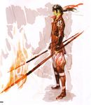  absurdres armor fire headband highres male_focus polearm samurai sanada_yukimura_(sengoku_basara) sengoku_basara solo spear tsuchibayashi_makoto weapon 