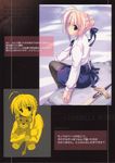  ahoge artoria_pendragon_(all) blonde_hair fate/stay_night fate_(series) green_eyes hair_ribbon highres kiba_satoshi pantyhose partially_colored ribbon saber stuffed_animal stuffed_lion stuffed_toy sword weapon 