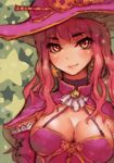  breasts cleavage earrings hat jewelry kaburagi_yasutaka large_breasts lips long_hair original pink_hair smile solo star 