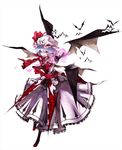  alternate_costume banpai_akira bat bat_wings black_legwear blue_hair bow coat dress energy fang hat hat_ribbon highres koumajou_densetsu koumajou_densetsu_2 open_mouth pantyhose red_eyes remilia_scarlet ribbon short_hair solo touhou wings 