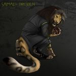  clothing darkicewolf feline female green_eyes grin hybrid lion male mammal mane samael_dresden solo 