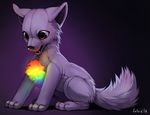  ambiguous_gender brown_eyes canine falvie fur magic mammal plushie pok&eacute;mon purple_background purple_fur rainbow solo wolf 