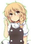  :/ blonde_hair blush braid brown_eyes kirisame_marisa lockheart no_hat no_headwear playing_with_own_hair short_hair single_braid solo touhou 