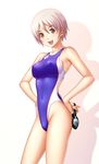  arena_(company) breasts brown_eyes competition_swimsuit covered_nipples goggles highleg highleg_swimsuit highres kuri_(kurigohan) medium_breasts one-piece_swimsuit original short_hair silver_hair solo swimsuit 