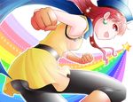  :d alena_(dq4) ass boots cape dragon_quest dragon_quest_iv dress earrings gloves hat jewelry long_hair nekodorei open_mouth pantyhose rainbow red_eyes red_hair smile solo star 
